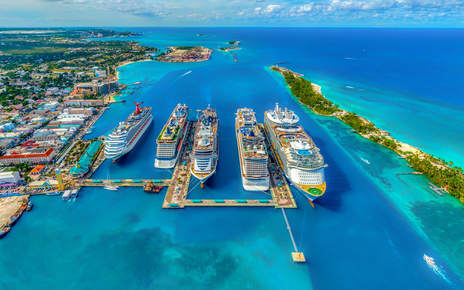 Cruise ships in a tropical harbour