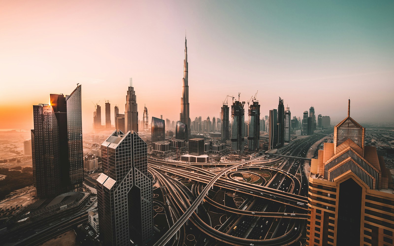 Dubai skyline at sunset