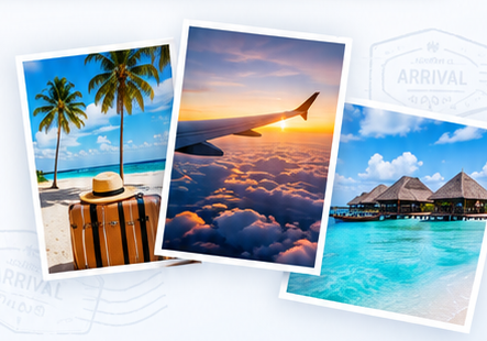 Travel photographs showing a tropical escape and a flight experience